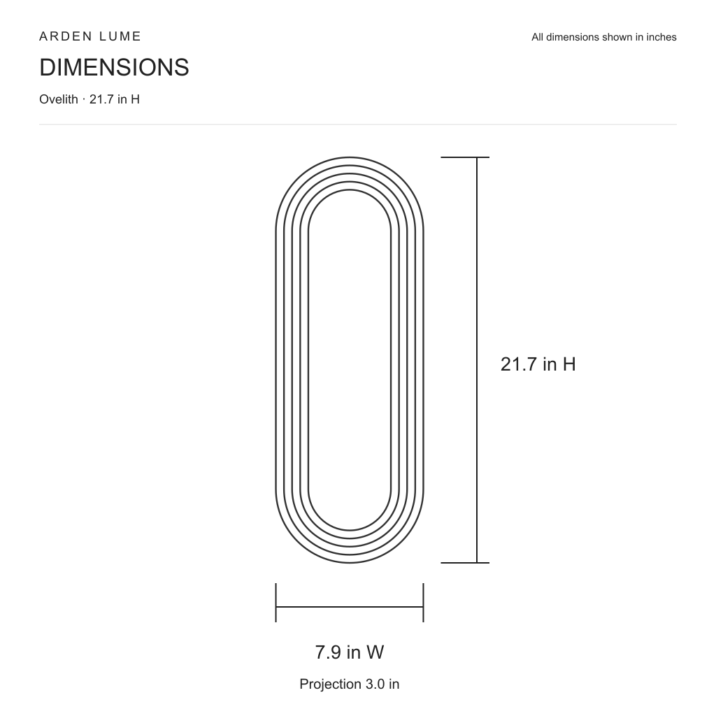 Ovelith small wall sconce dimensions: height 21.7 in, width 7.9 in and projection 3.0 in
