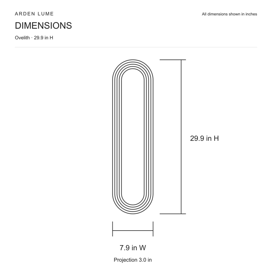 Ovelith large wall sconce dimensions: height 29.9 in, width 7.9 in and projection 3.0 in
