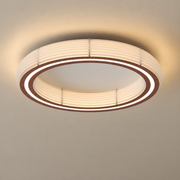 Annorive ribbed woodgrain ring ceiling light - 23.62 in diameter hero, softly illuminated against a solid warm taupe ceiling