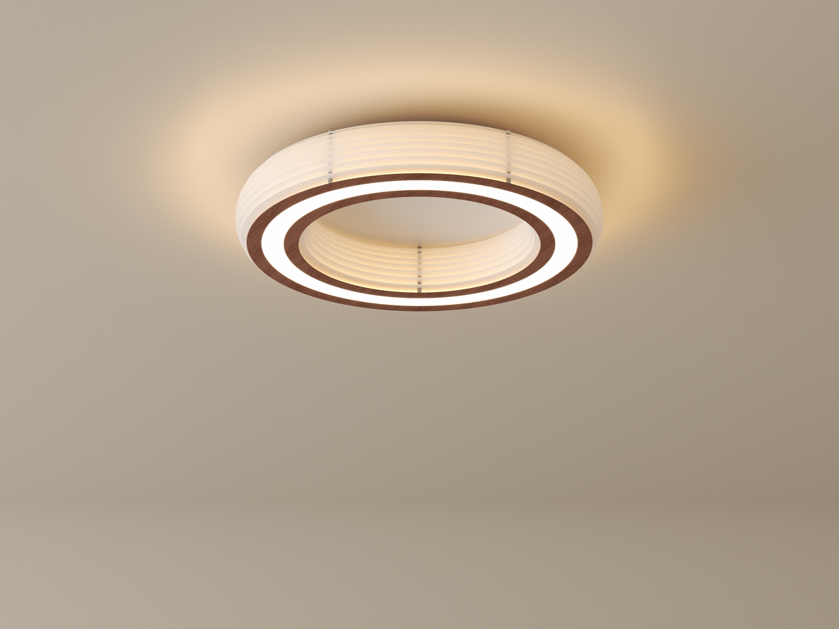 Annorive ribbed woodgrain ring ceiling light - Original full fixture render, light on