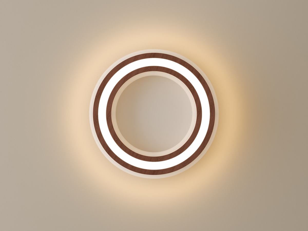 Annorive ribbed woodgrain ring ceiling light - Original straight-underneath product render, light on