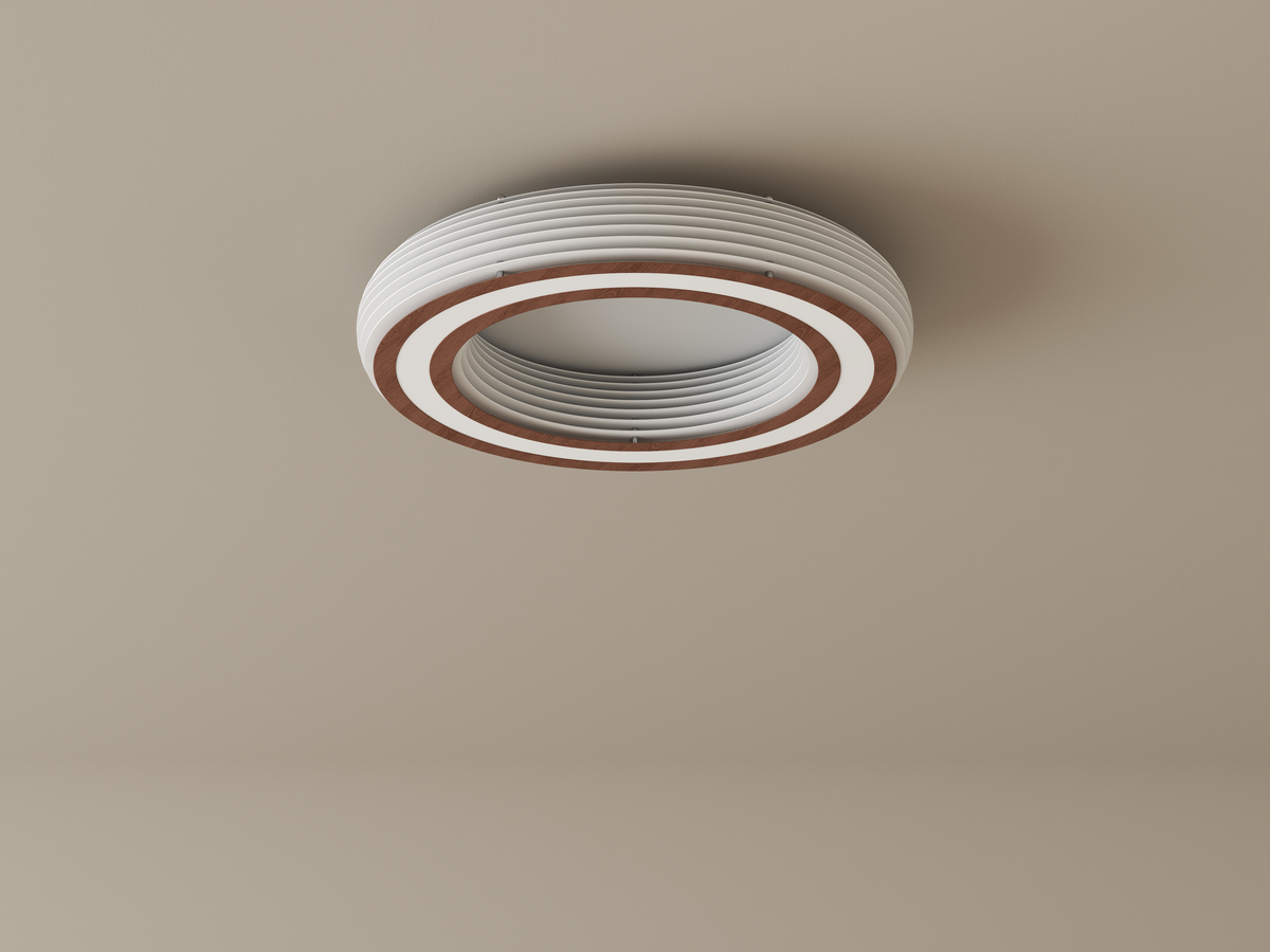 Annorive ribbed woodgrain ring ceiling light - Original full fixture render, light off