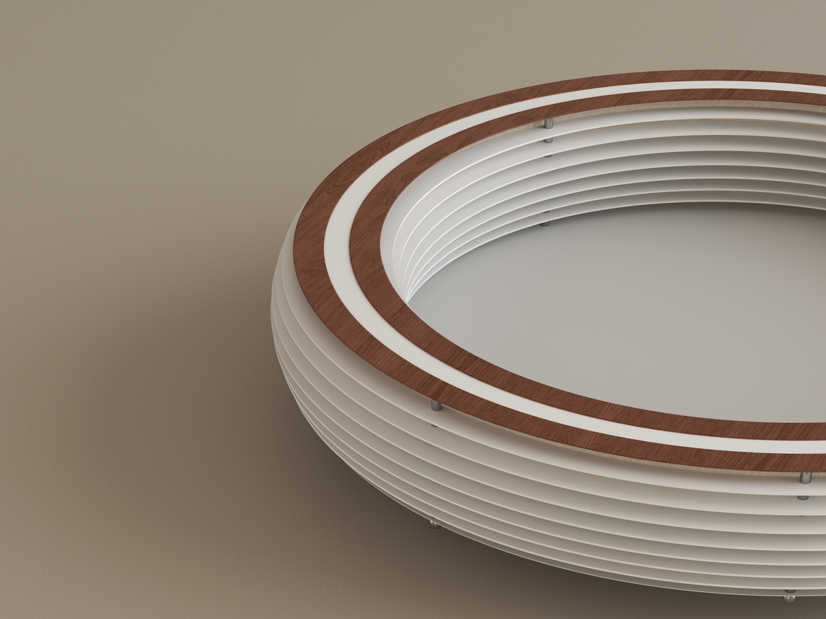 Annorive ribbed woodgrain ring ceiling light - 23.62 in diameter original ring and inner-shade detail render, light off