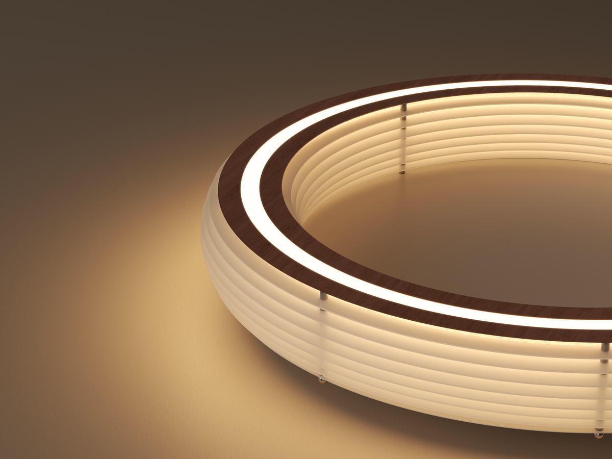 Annorive ribbed woodgrain ring ceiling light - 23.62 in diameter original illuminated annular-ring detail render