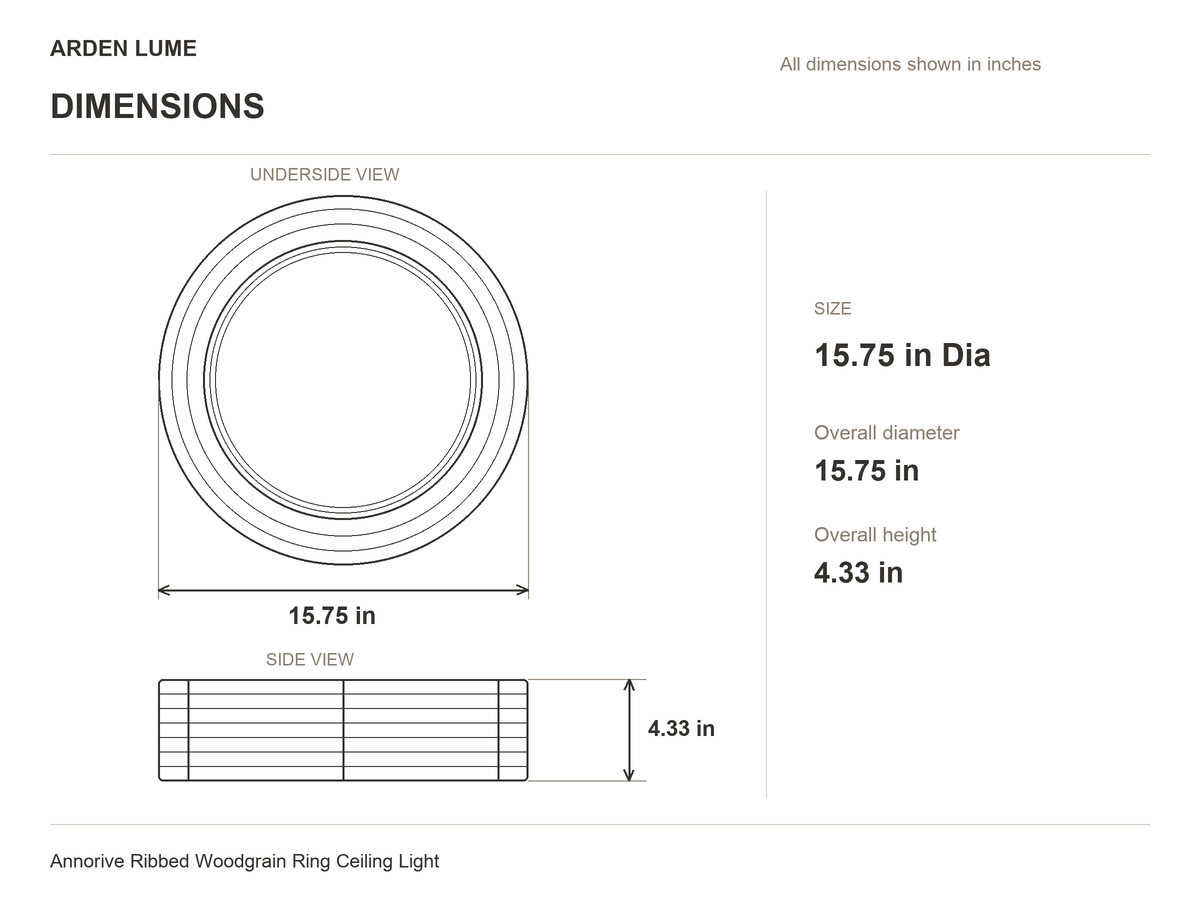 Annorive 15.75 in Dia × 4.33 in H ceiling-light dimensions in inches