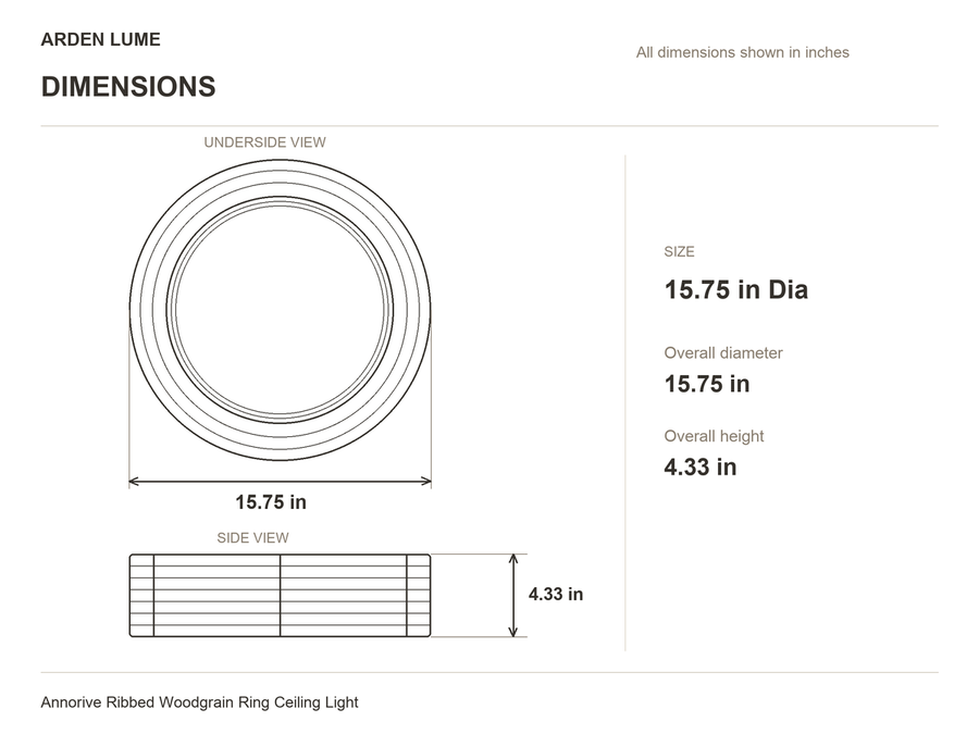 Annorive 15.75 in Dia × 4.33 in H ceiling-light dimensions in inches