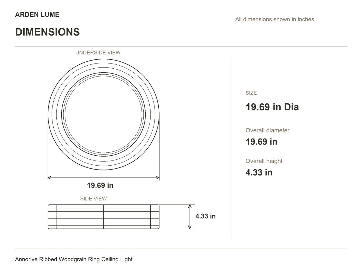Annorive 19.69 in Dia × 4.33 in H ceiling-light dimensions in inches