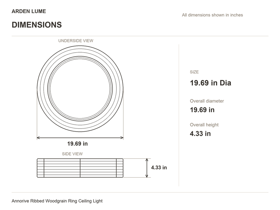 Annorive 19.69 in Dia × 4.33 in H ceiling-light dimensions in inches