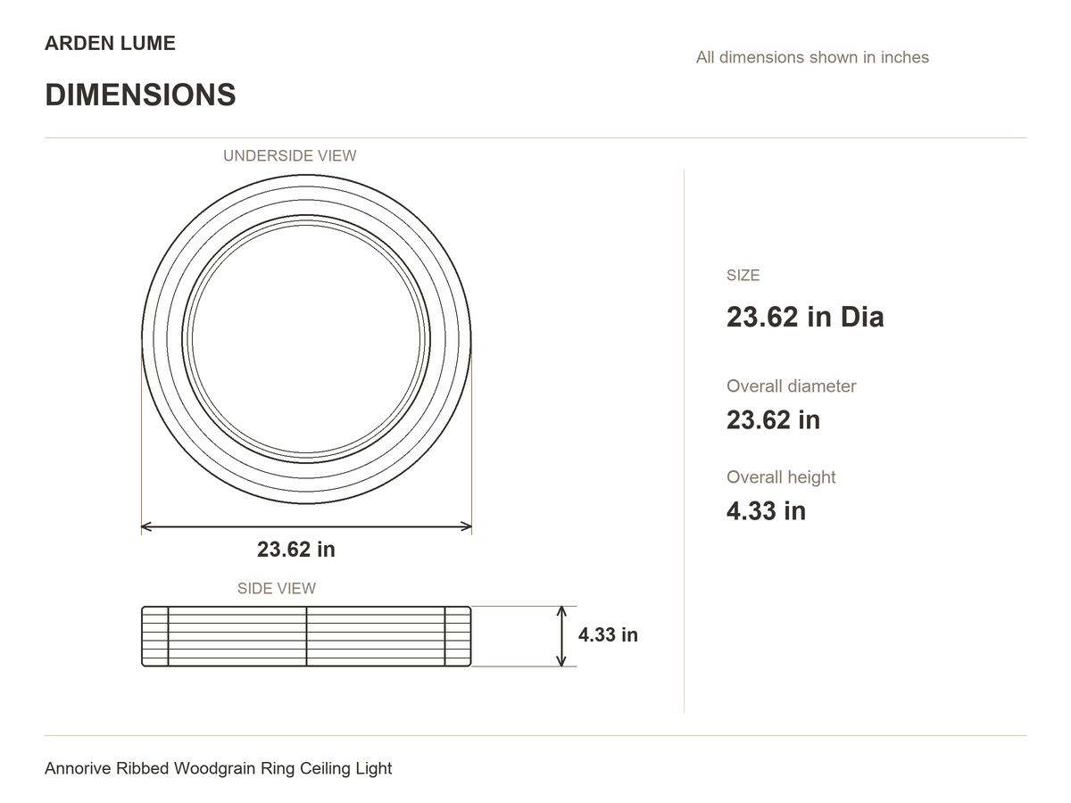 Annorive 23.62 in Dia × 4.33 in H ceiling-light dimensions in inches