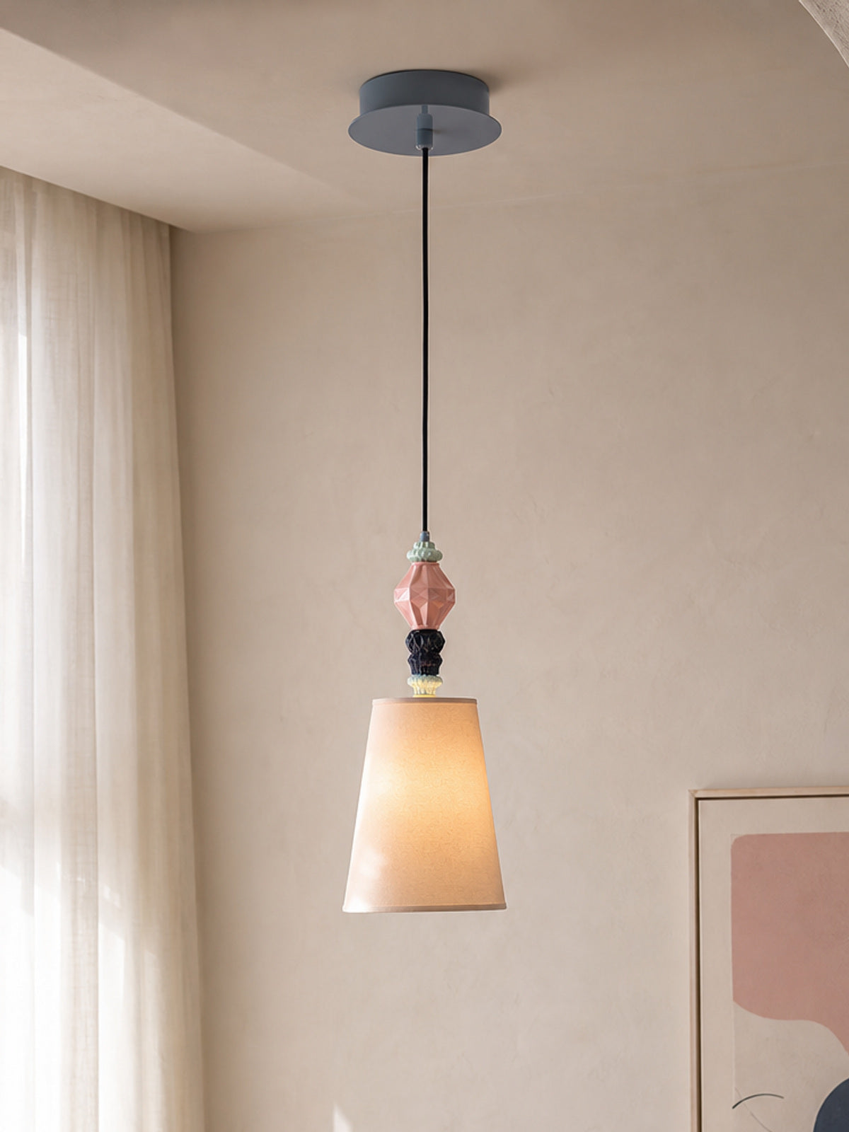 Pastel Fog-Glaze Pink Ceramic Mini Pendant — desktop collection card lifestyle image