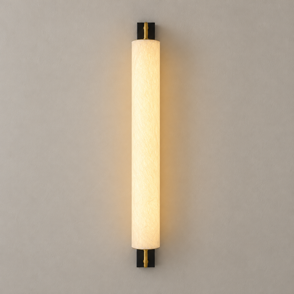 Mulberry Silk Cylinder Wall Sconce in Brass or Black - neutral greige product hero