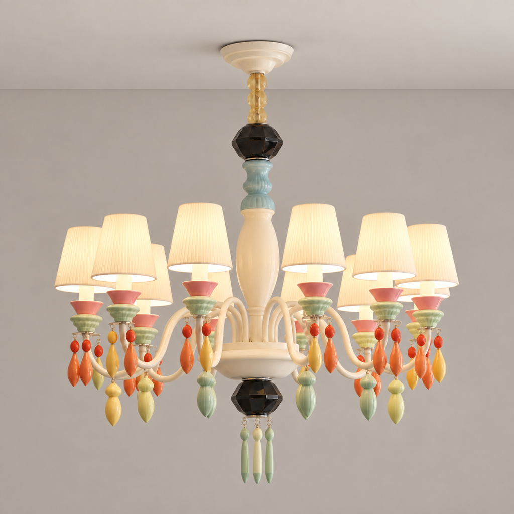 Pastel Ceramic Single-Tier Chandelier - neutral greige product hero