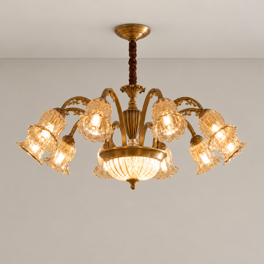 Vintage Brass Floral crystal Chandelier - neutral greige product hero
