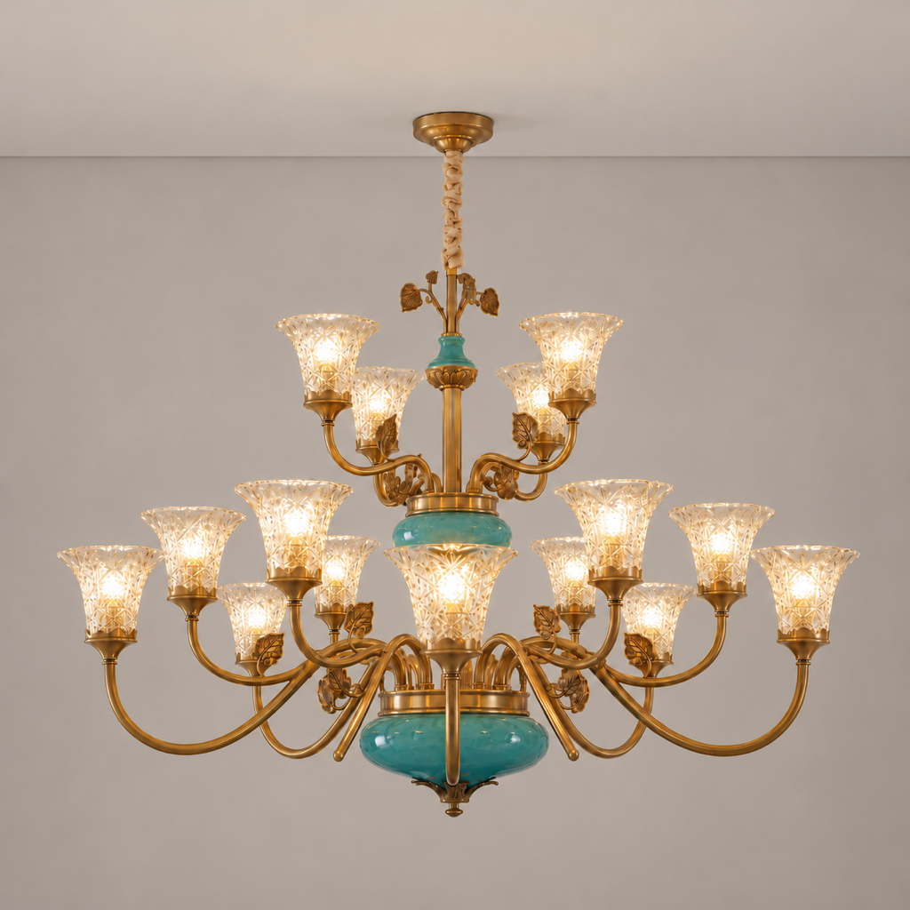 Turquoise Blue Ceramic Two-Tier Chandelier - neutral greige product hero