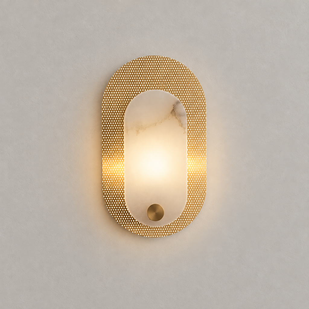 Modern Alabaster Oval Wall Sconce in Matte Gold - product image 01