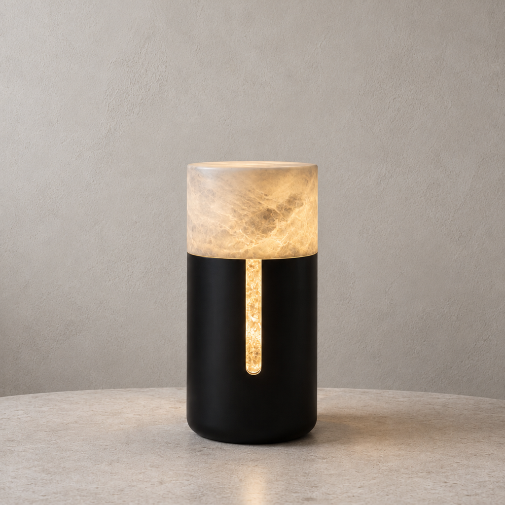 Modern Alabaster Cylinder Table Lamp in Matte Black - product image 01
