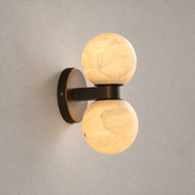 Modern Alabaster Double Globe Wall Sconce in Antique Brass - product image 01