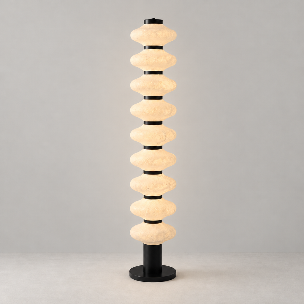 Modern Mulberry Silk Stacked Floor Lamp in Matte Black and White - product image 01