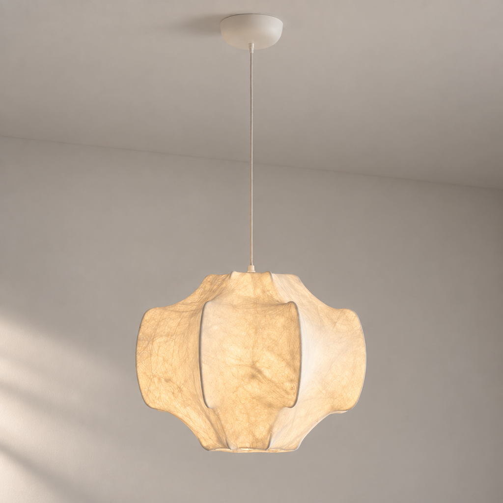 Handmade Mulberry Silk Pendant Light in White - product image 01