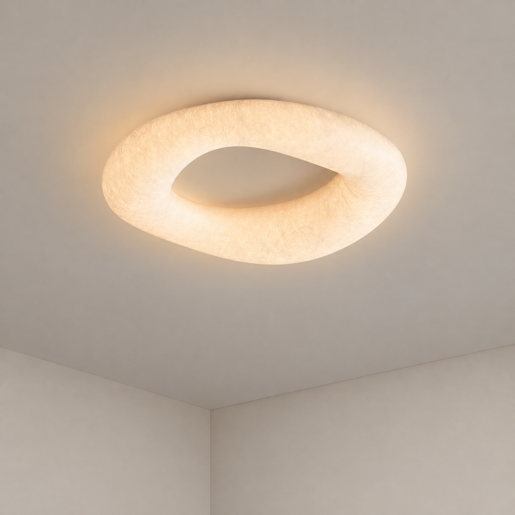 Modern Mulberry Silk Ring Ceiling Light in White - product image 01