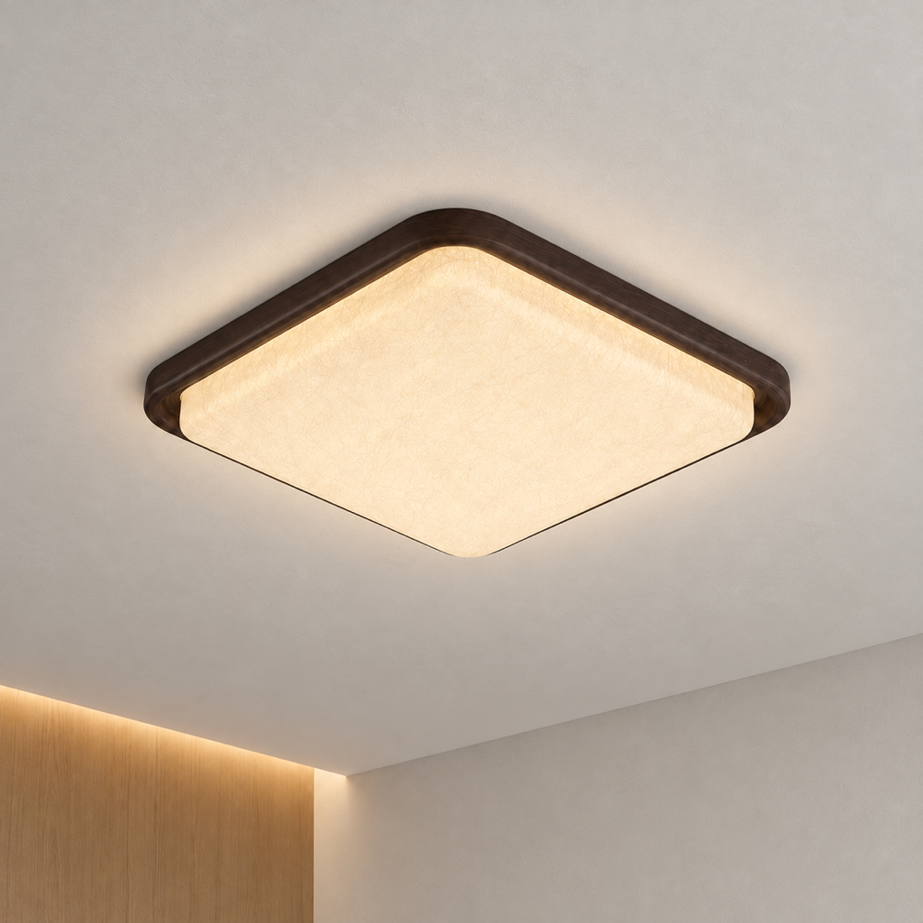 Modern Mulberry Silk Geometric Ceiling Light in Walnut and White - product image 01