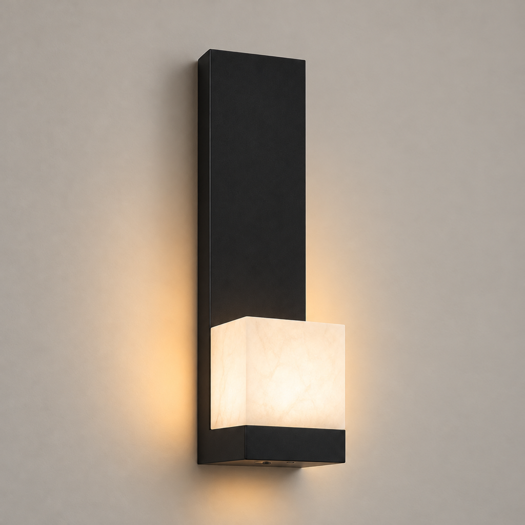 Modern Snowflake Alabaster Wall Sconce in Brushed Black - product image 01