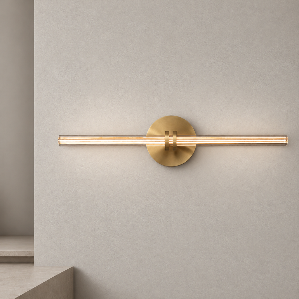 Modern Crystal Glass Linear Wall Sconce in Natural Brass - product image 01
