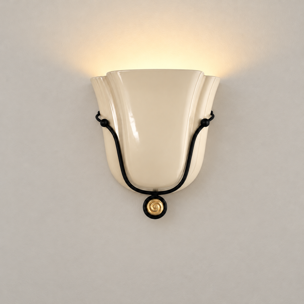 Saba Ceramic Vase Tulip Wall Sconce with Brass Accent - neutral greige hero