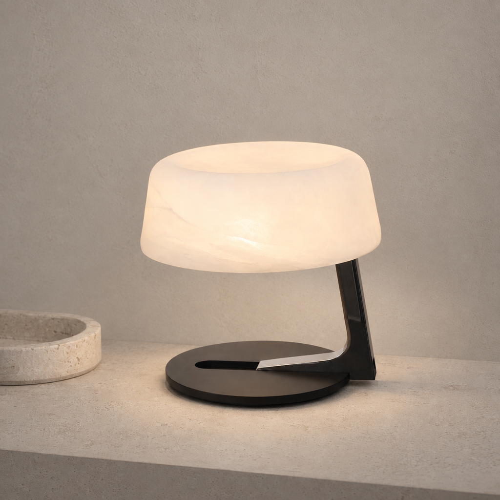 Modern Alabaster Table Lamp in Black and Chrome - product image 01