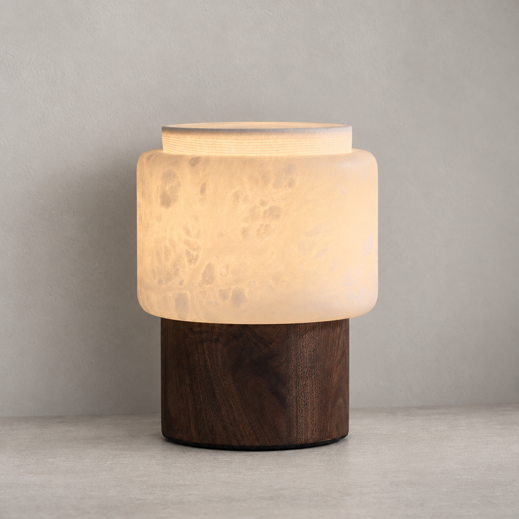 Modern Alabaster Wood Cylinder Table Lamp - 01 01-hero-product