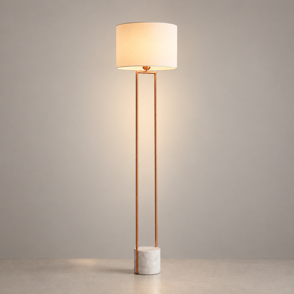 Modern Marble Base Copper Frame Floor Lamp - 01 01-hero-product