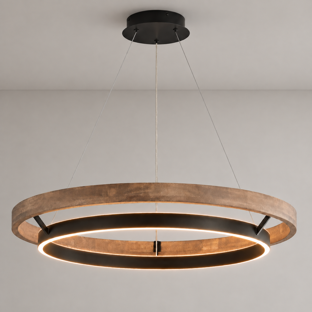 Modern Wood Ring LED Pendant Chandelier - generated main 01 01-hero-product