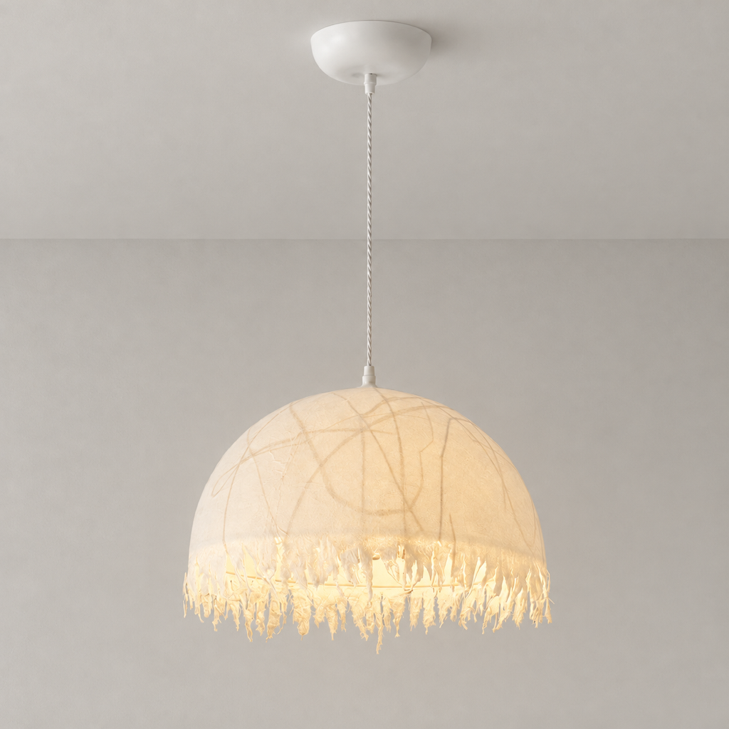 Modern Mulberry Silk Fringe Dome Pendant Light - 01 01-hero-product
