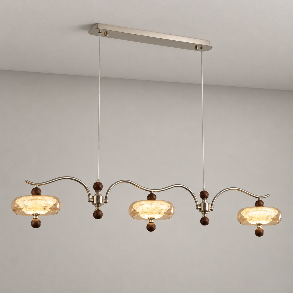 Sand Nickel Wood-Grain Glass Linear LED Chandelier - 01 01-hero-product