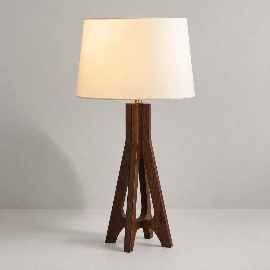 Black Walnut Ash Wood Table Lamp with Off-White Fabric Shade - 01 01-hero-product