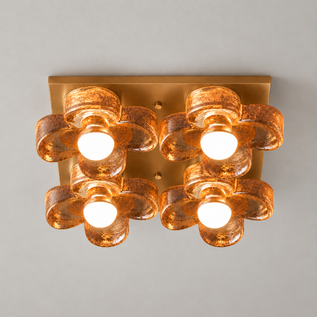 4-Light Amber Glass Flush Mount Ceiling Light product view on a warm neutral background