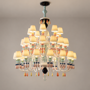 Pastel Ceramic Triple-Tier Grand Chandelier in a double-height foyer