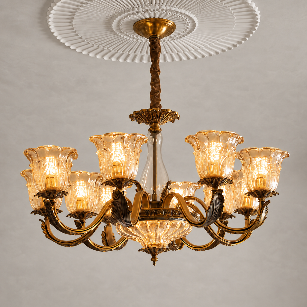 Antique Brass Fluted Glass Chandelier hero product