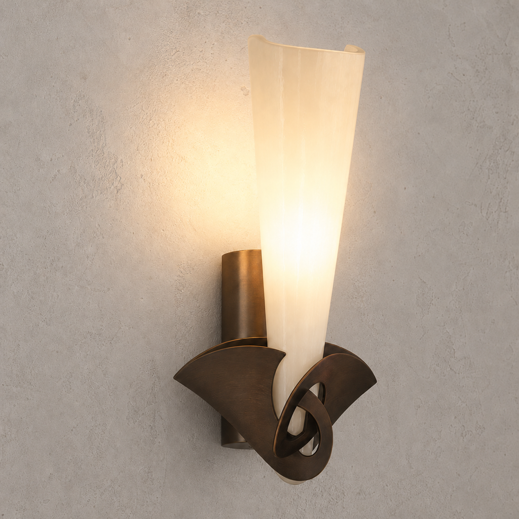 Phantom Handmade Glass Wall Sconce antique brass finish material close up