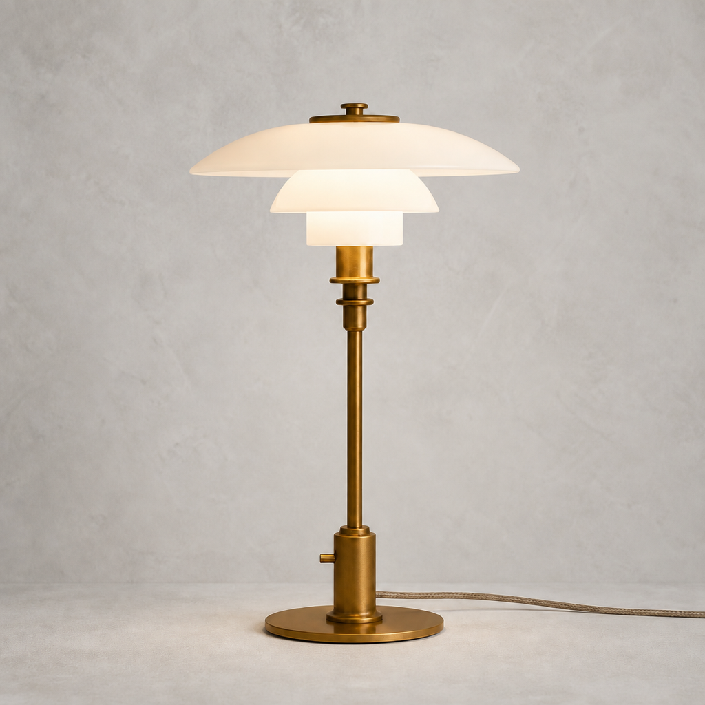 Tiered Opal Glass Table Lamp — warm beige hero product view