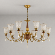 Tulverna Ribbed Tulip Glass and Wood Chandelier clean warm neutral wall-top hero