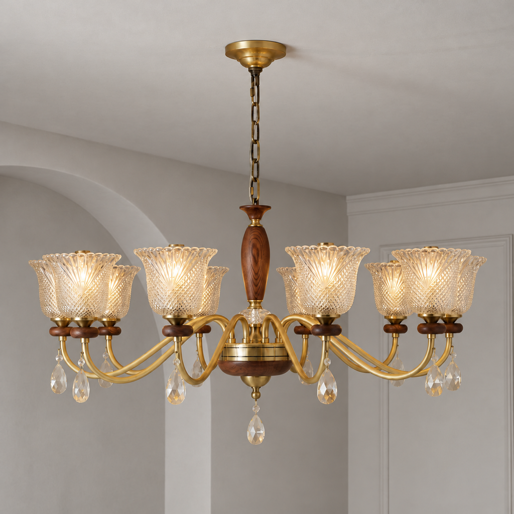 Cognelle ten-light chandelier product hero on a warm taupe background