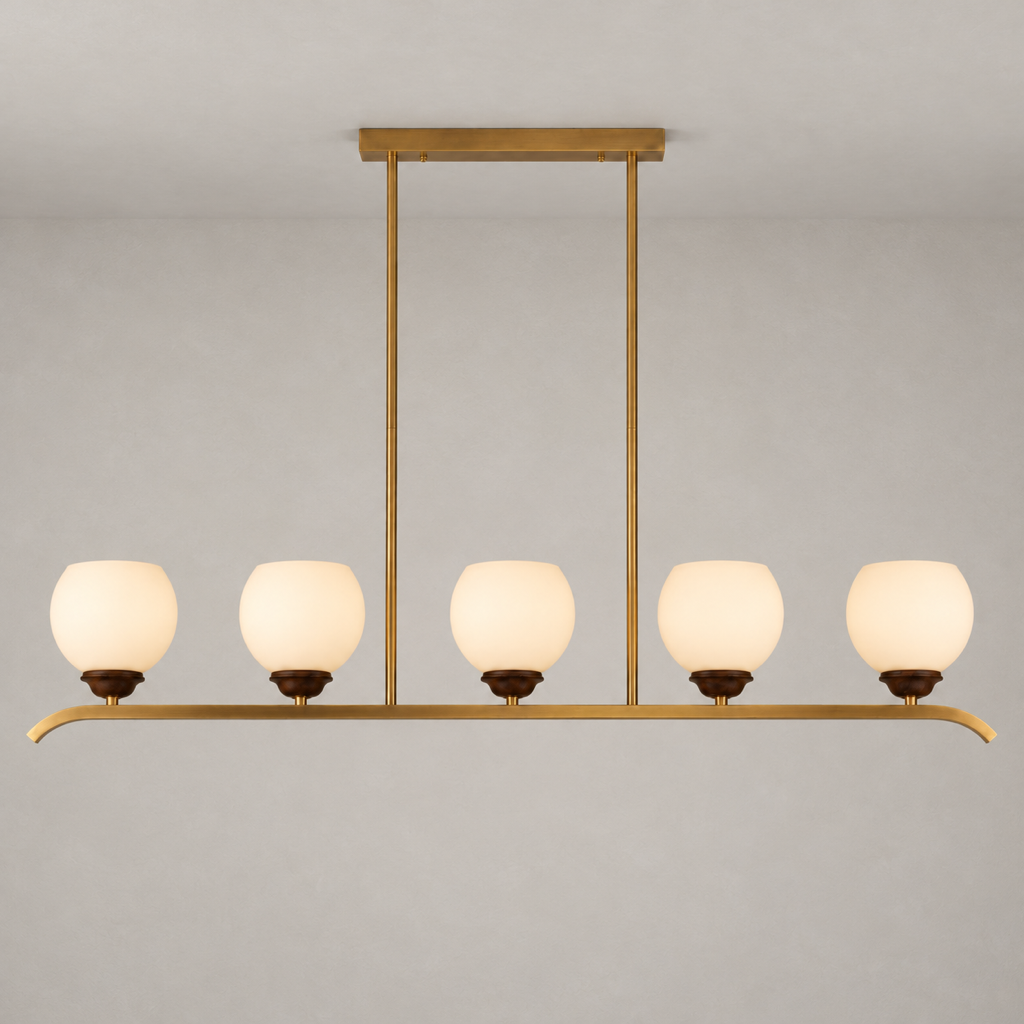 Avelune five-light linear chandelier clean product hero with a flush ceiling canopy