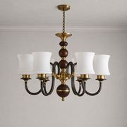 Ebonelle Opal Glass, Blackened Brass and Ash Wood Chandelier clean warm neutral ceiling-connected hero
