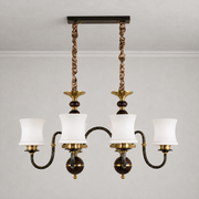 Ebonelle Opal Glass, Blackened Brass and Ash Wood Linear Chandelier clean warm neutral ceiling-connected hero