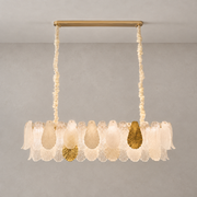 Ceramic and Glass Petal Linear Chandelier: complete fixture with layered ivory ceramic, textured glass and gold accents