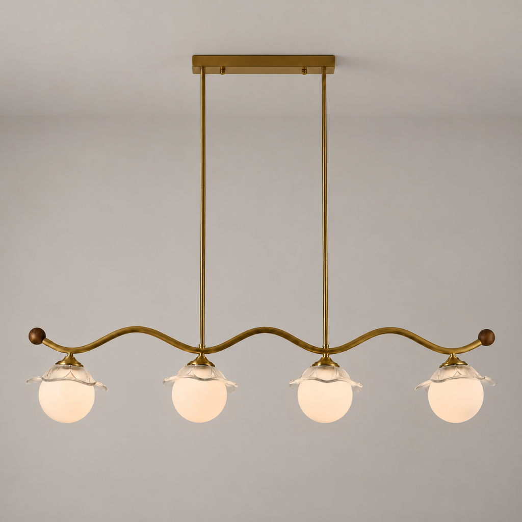 Mirelune Opal Globe Linear Chandelier product-forward warm neutral installed hero