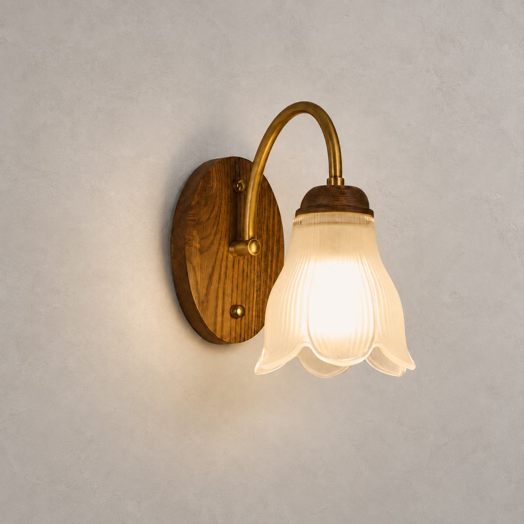 Cloveraine Fluted Petal Glass Wall Sconce product-forward warm neutral installed hero