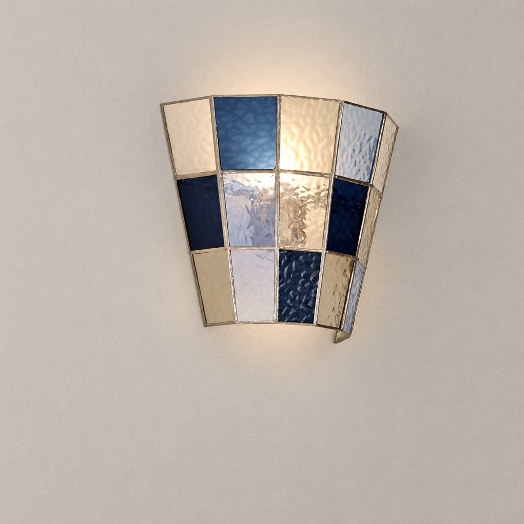Textured Glass Flush-Mount Wall Sconce — blue flush-mount product hero installed on a warm neutral wall
