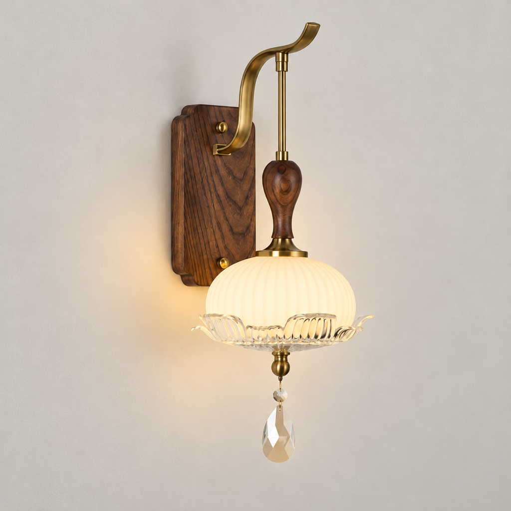 Virdelune shallow fluted bowl wall sconce installed flush to a finished wall